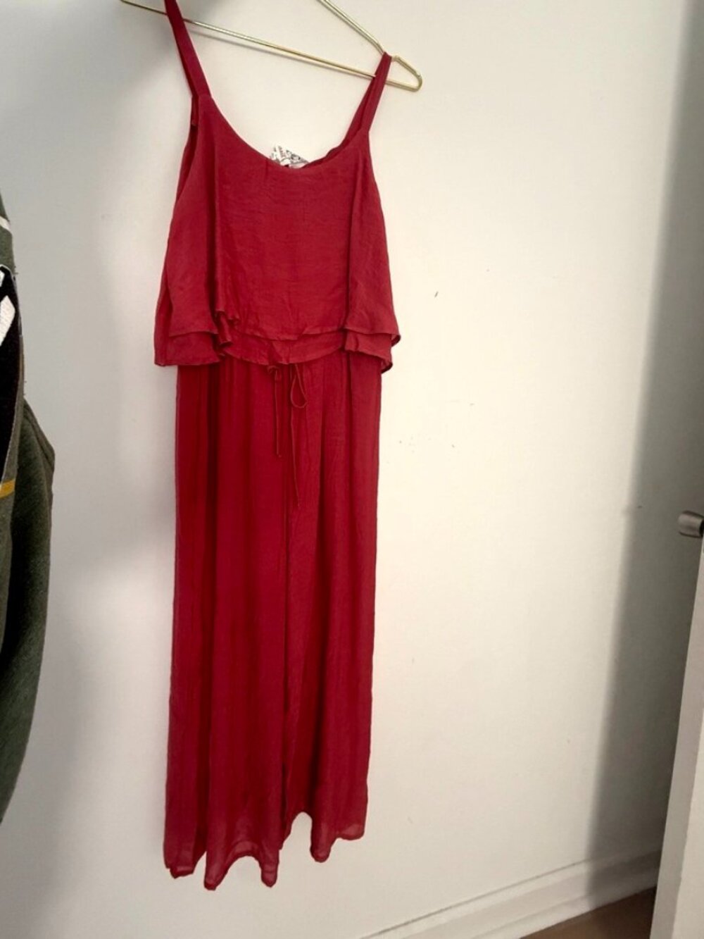Chic Brick Red Layered Wide-Leg Jumpsuit, Spaghetti Straps, Size S, NWT